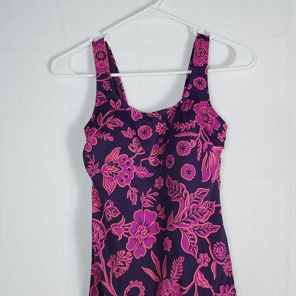 Lands End Purple Pink Floral Nylon Span Poly Scoop Neck One Piece Suit Size 10 - Picture 12 of 16